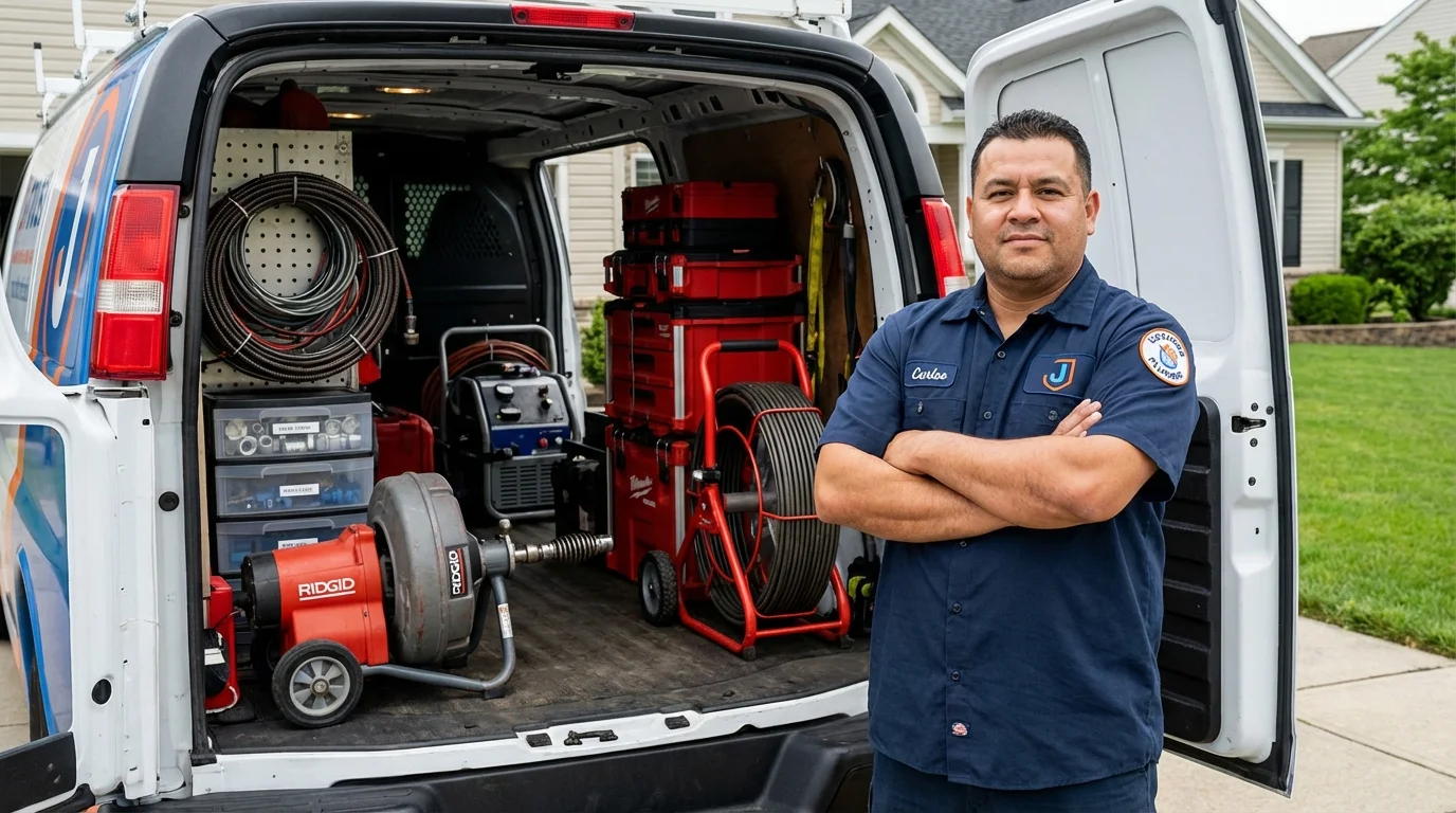 Professional drain cleaning equipment and Johns Plumbing LLC plumber in Ontario
