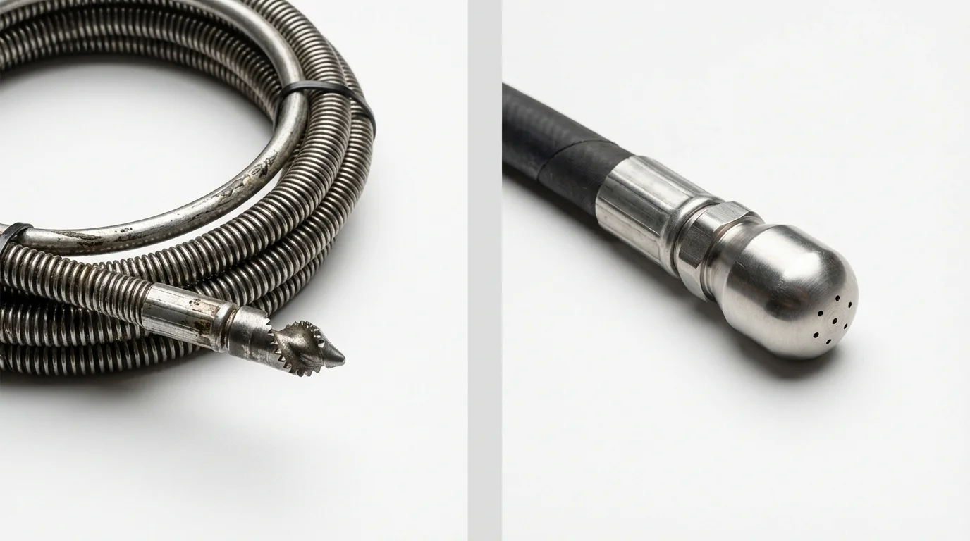 Drain snake cable and hydro jetting nozzle used for drain cleaning in Ontario, NY