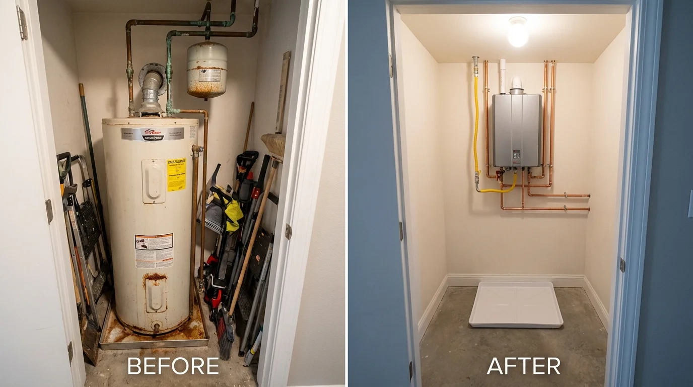 Tank water heater versus wall-mounted tankless unit comparison for Ontario, NY homeowners